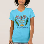 Camiseta Magen Persa David Menorah<br><div class="desc">Esta imagem foi adaptada de um antigo azulejo judeu persa e apresenta uma menorah com um Magen David (Estrela de David) enquadrado por ramos de oliveira. As imperfeições da imagem original pintada à mão foram preservadas.</div>