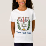 Camiseta Magen Persa David Menorah<br><div class="desc">Esta imagem foi adaptada de um antigo azulejo judeu persa e apresenta uma menorah com um Magen David (Estrela de David) enquadrado por ramos de oliveira. As imperfeições da imagem original pintada à mão foram preservadas.</div>