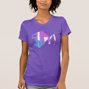 Camiseta Magenta Blue White Modern Pop Art Fish Abstrato