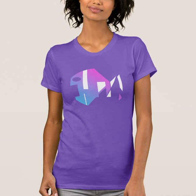 Camiseta Magenta Blue White Modern Pop Art Fish Abstrato (Frente)