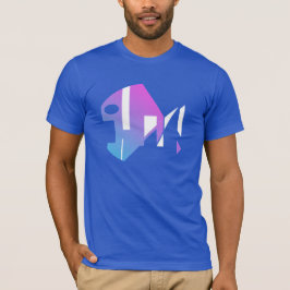 Camiseta Magenta Blue White Modern Pop Art Fish Abstrato