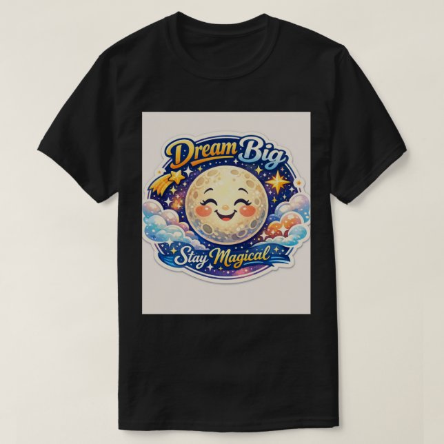 Camiseta Magia Celestial Vibrante Lua e Estrelas Sorri (Frente do Design)