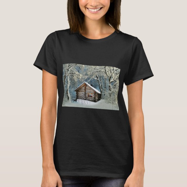 Camiseta Magia de inverno da Cabine de Log Rústica (Frente)
