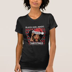 Camiseta Magia de Menina Preta Feliz Natal Afro-Americana