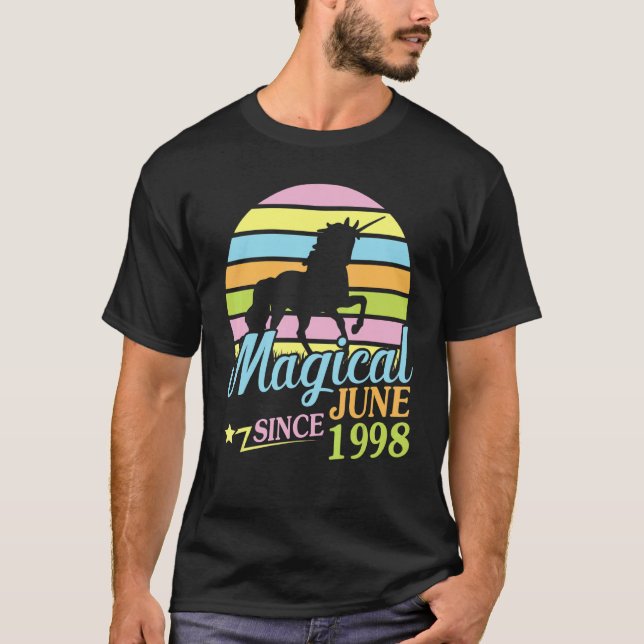 Camiseta Magia desde junho de 1998 Feliz Aniversário Unicór (Frente)