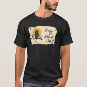 Camiseta Magia e Gatos Pretos Vintage Halloween Fofos da Ha