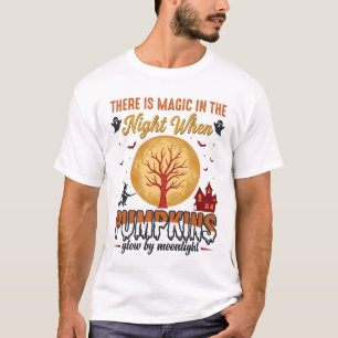 Camiseta Magia na Noite Abóboras de Halloween Desenho Vinta