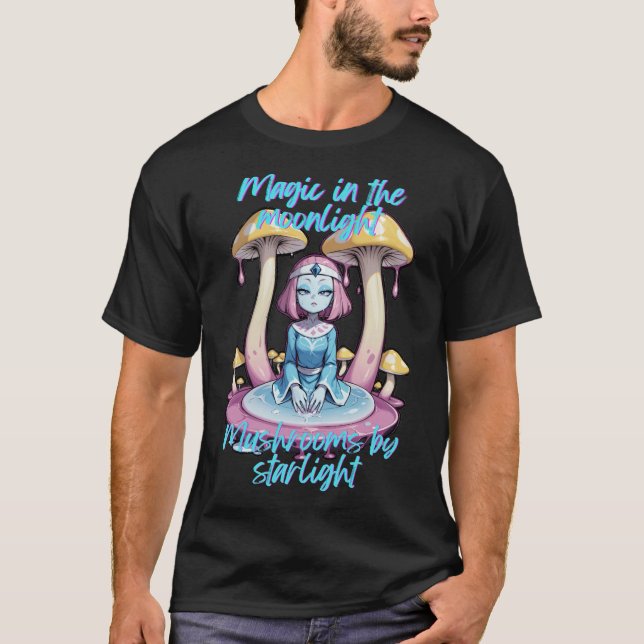 Camiseta "Magia nos Cogumelos do Luar por Starlight Psy (Frente)