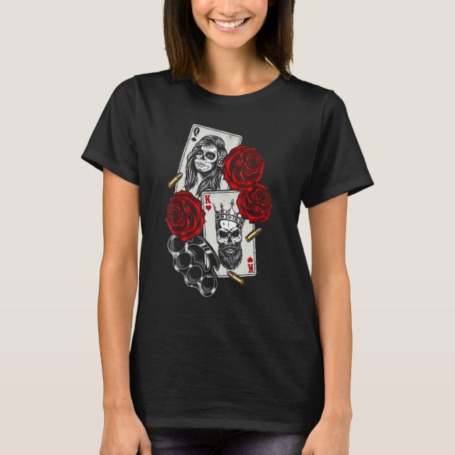 Camiseta Magic Occult Skull Queen Spades King Hearts Rosa (Frente)
