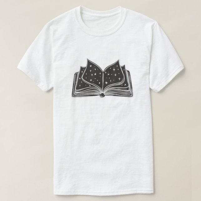 Camiseta Magic Open Spellbook – Stars and Wizardry (Frente do Design)