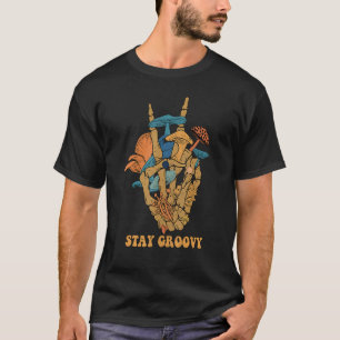 Camiseta Magic Psilocybin Cogumelos Skull Sinal de Paz Mão