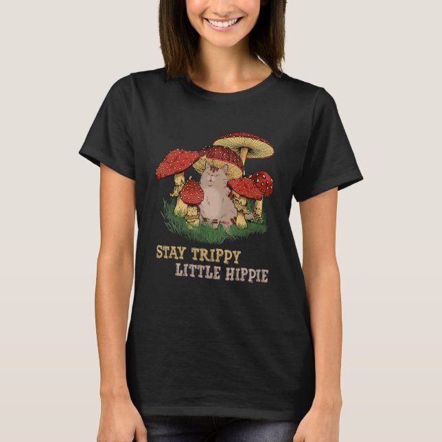 Camiseta Magic Psilocybin Mushrooms Cat Stay Trippy Little  (Frente)