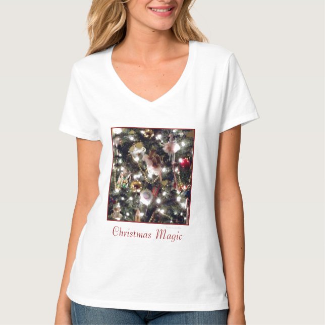 Camiseta "Mágica de Natal" Meninas de V-Neck (Frente)