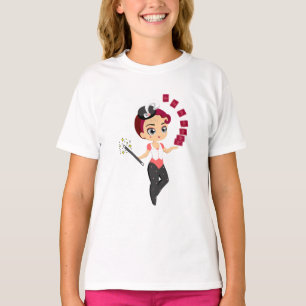 Camiseta Mágica Feminina Chibi Fofa Realizando Magia de Car