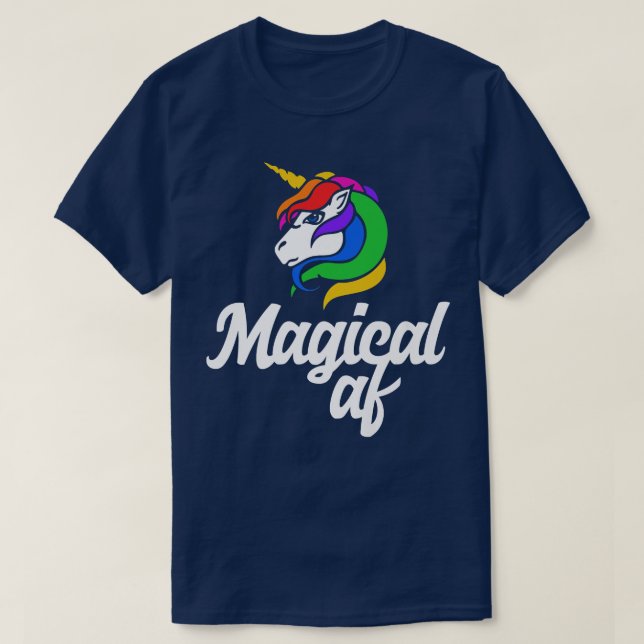 Camiseta Magical AF unicórnio mágico retro arco-íris (Frente do Design)