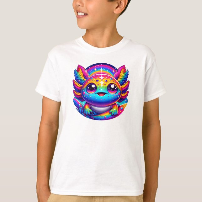 Camiseta Magical Axolotl: Imaginação colorida para crianças (Frente)