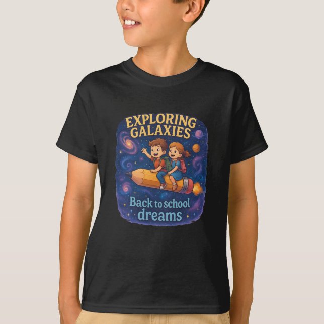 Camiseta Magical back-to-school children, riding on  pencil (Frente)