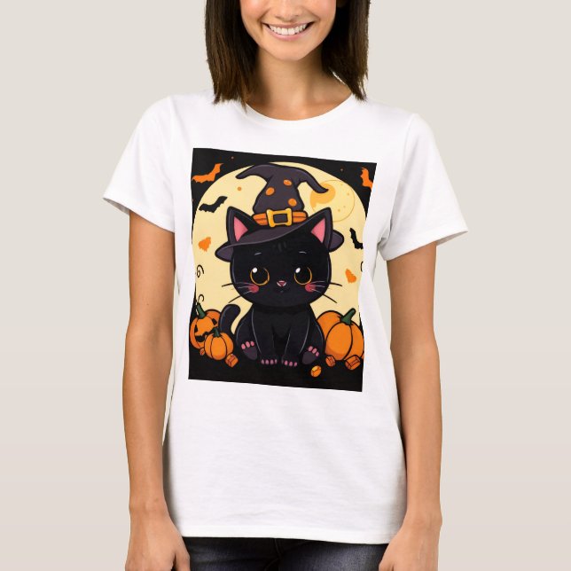 Camiseta Magical Enchanting Witch Cat Halloween Tee (Frente)