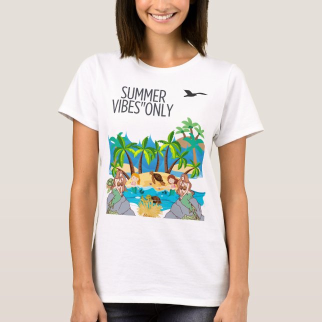 Camiseta Magical Mermaid Beach Scene with Tropical Vibes (Frente)