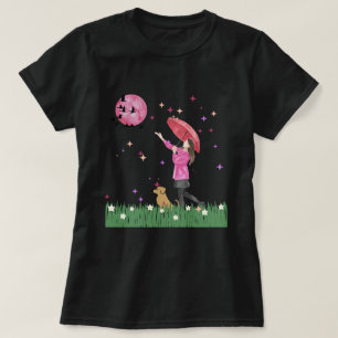 Camiseta Magical Pink Moon & Dog Walk Watercolor Feminina