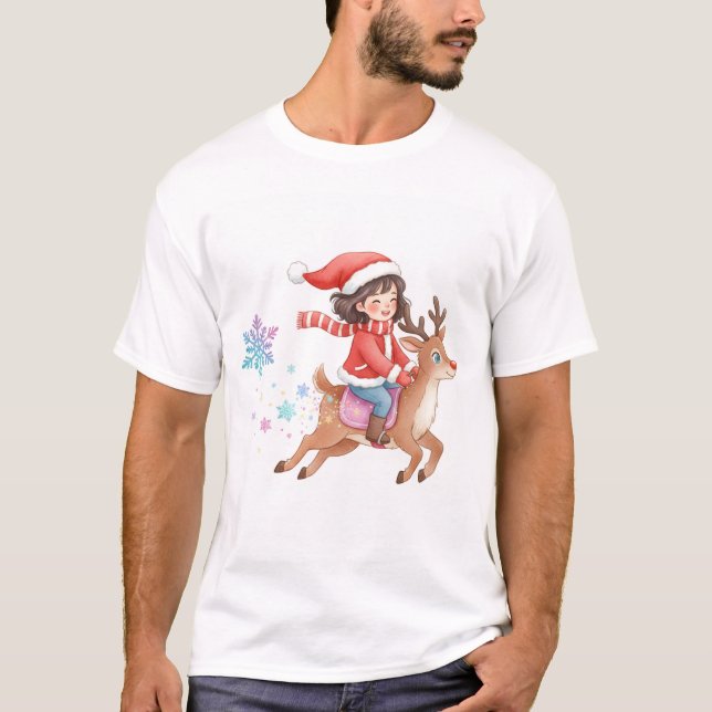 Camiseta Magical Reindeer Ride Christmas T-Shirt. (Frente)