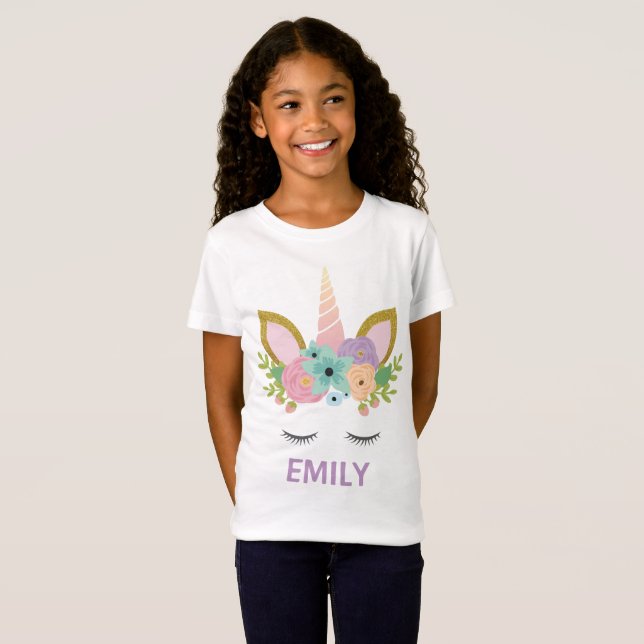 Camiseta Magical Unicorn Personalizado nome brilha (Frente Completa)
