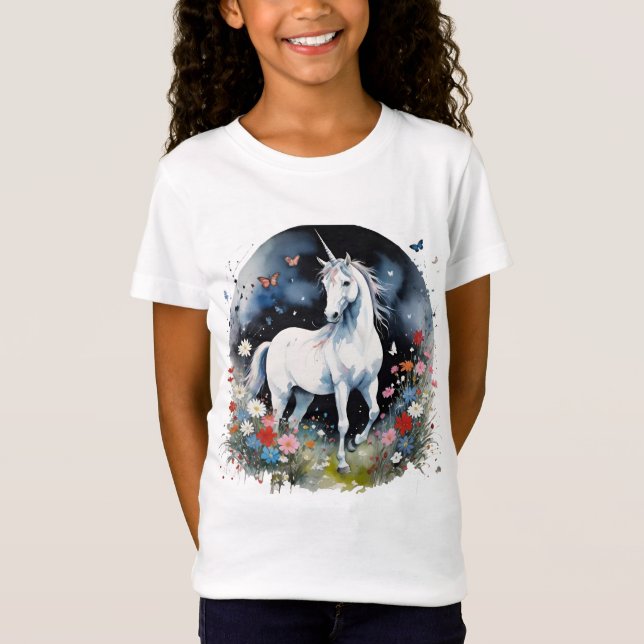 Camiseta Magical White Unicorn In A Night Garden (Frente)