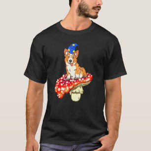 Camiseta Mágico Corgi Feiticeiro Sentado No Cogumelo Malhad
