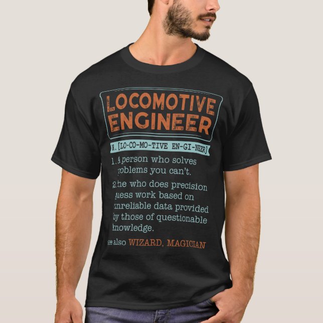 Camiseta Mágico do Assistente do Engenheiro Locomotive Noun (Frente)
