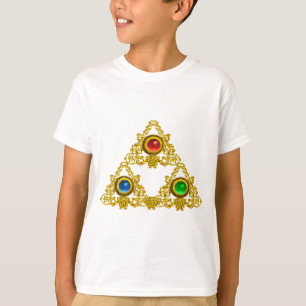 CAMISETA MÁGICO ELFIC TALISMAN/DOURADO TRIÂNGULO COM GEMS