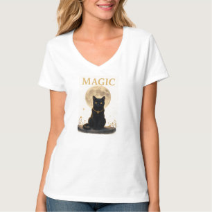 Camiseta MÁGICO - Gato Místico Preto e Design de Lua Comple
