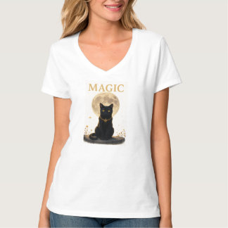 Camiseta MÁGICO - Gato Místico Preto e Design de Lua Comple
