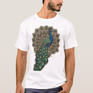 Camiseta Magnífico pavão com leque de penas artísticas