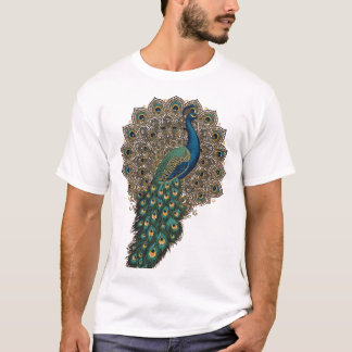 Camiseta Magnífico pavão com leque de penas artísticas