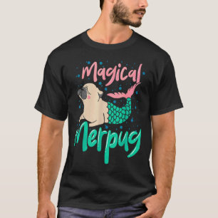 Camiseta Magnífico Pug Cão Mermaid Cauda Mulheres Menina