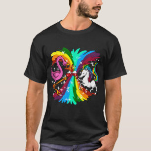 Camiseta Magnífico Unicórnio e Flamingo Arco-íris Brilho Ma