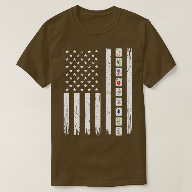 Camiseta Mah Jongg Azulejos Men Women USA Flag Mahjong (Frente do Design)