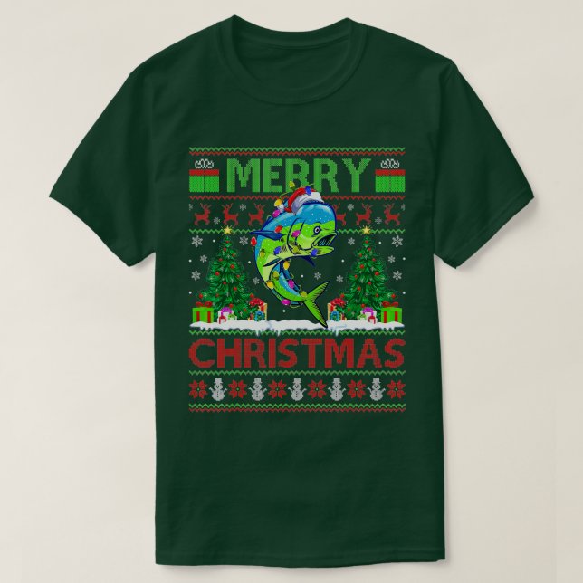 Camiseta Mahi Mahi Fish Lover Xmas Tree Santa Mahi Mahi Chr (Frente do Design)