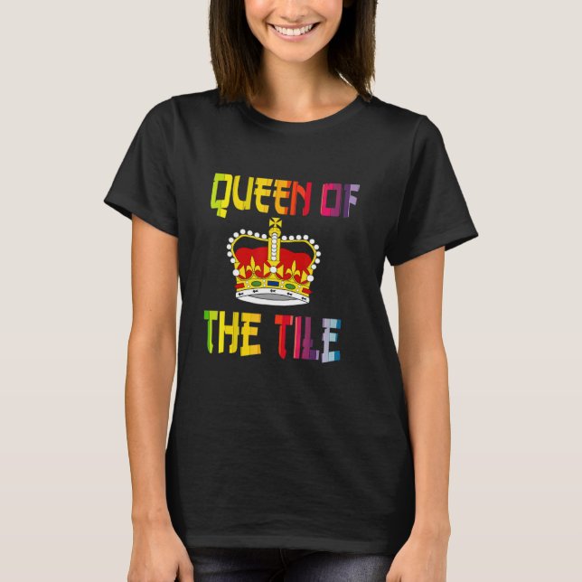 Camiseta Mahjong Queen Diversão Chinesa Jogo Judaico Ponto  (Frente)