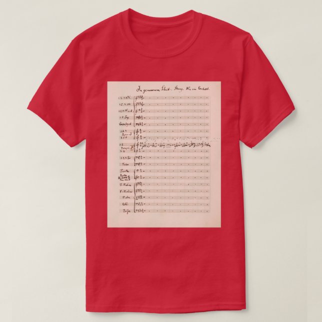 Camiseta Mahler Symphony 5 Pontuação manuscrita original (Frente do Design)
