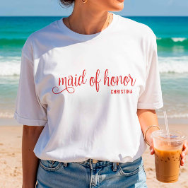 Camiseta Maid of Honor Calligraphy Red Bach 