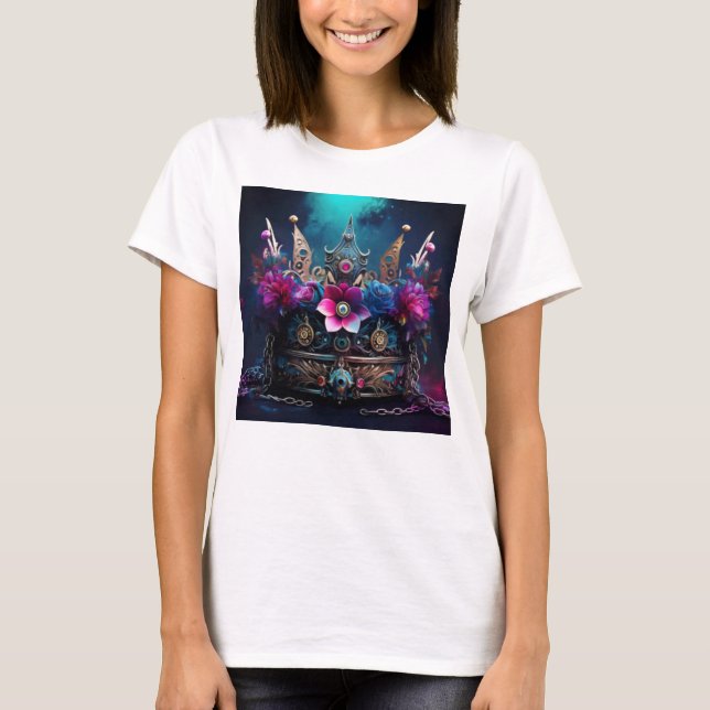 Camiseta Maiestosa Coroa com Floral e Joias Detalhes (Frente)