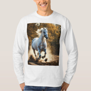 Camiseta Maiestoso Cavalo Branco em Movimento: Fotorealista