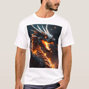 Camiseta Maiestoso Dragão Entre Chamas Cósmicas