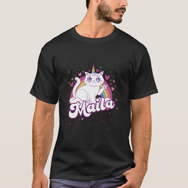Camiseta Maila - Nome Adorável Com Linda Caticorn (Frente)