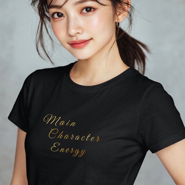 Camiseta Main Character Energy Gold Gradient Typography (Criador carregado)