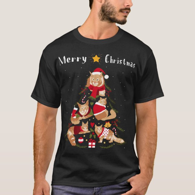 Camiseta Maine Coon Árvore Natal Xmas Cat Lover (Frente)