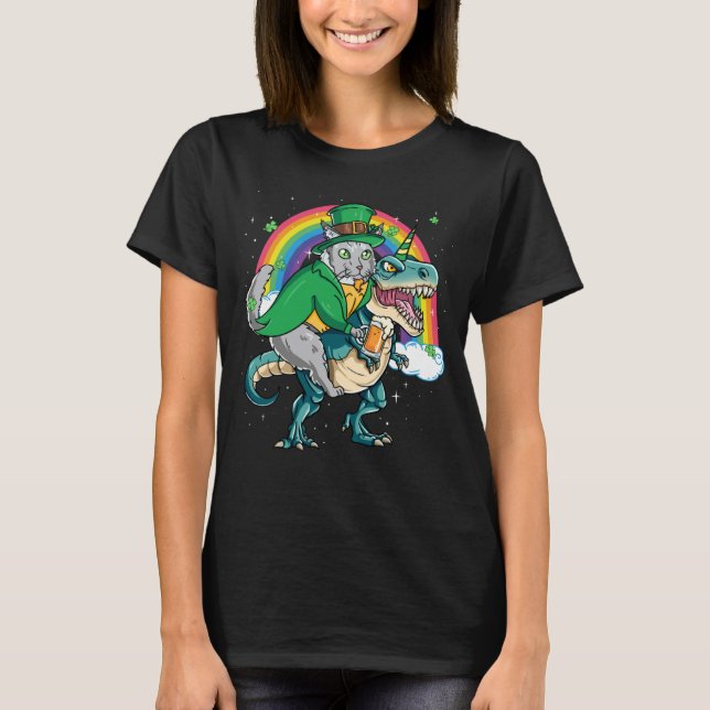 Camiseta Maine Coon Beer Dino Rex Horn Rainbow Cat (Frente)