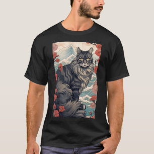 Camiseta Maine Coon Cat Aestética Japonesa Ukiyo e 5