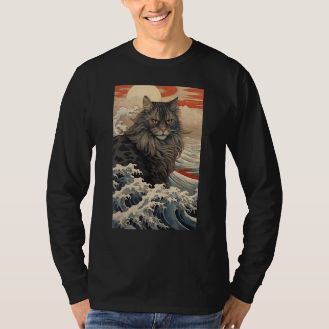 Camiseta Maine Coon Cat Aesthetic Japanese Ukiyo e 2 (Frente)